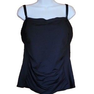 Lands End 24W Black Swim Bandeau Tankini Top 3X  Solid Removable Straps S569